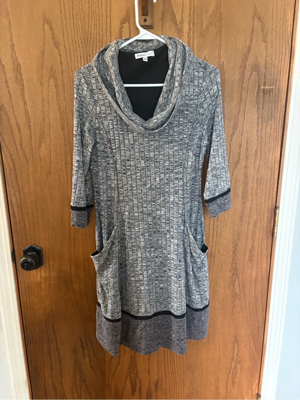 Robbie Bee Gray Marled Cowl-Neck Tunic with Pockets